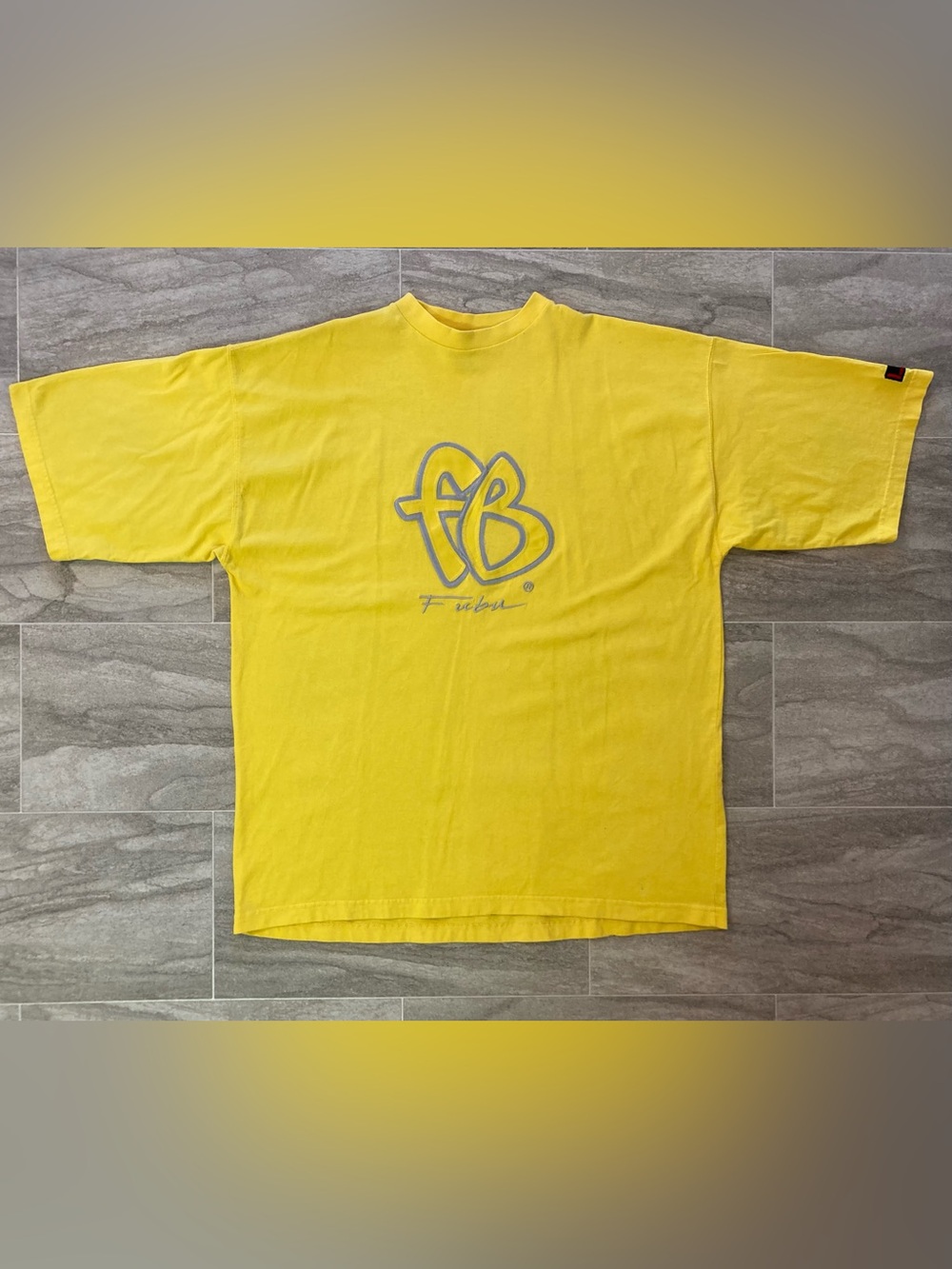 Vintage 1990s Y2K FUBU Yellow Short-Sleeve Tee with Gray Logo Embroidered XXL
